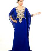 Royal blue embroidered georgette islamic kaftan