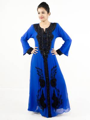 Royal blue embroidered georgette islamic kaftan 1