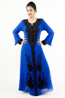 Royal blue embroidered georgette islamic kaftan