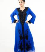 Royal blue embroidered georgette islamic kaftan