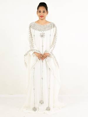 White Georgette Stone Work Kaftan Dress 1