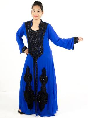 Royal blue embroidered georgette islamic kaftan 1