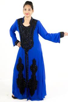Royal blue embroidered georgette islamic kaftan