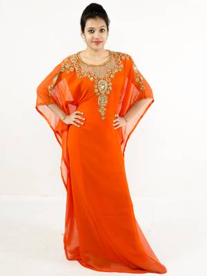 Orange embroidered georgette islamic kaftan 1
