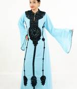 Aqua blue embroidered georgette islamic kaftan