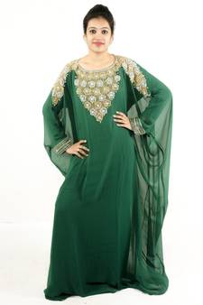 Green embroidered georgette islamic kaftan