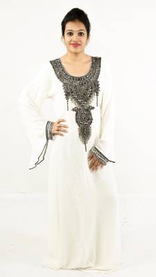 Off white embroidered georgette islamic kaftan 1