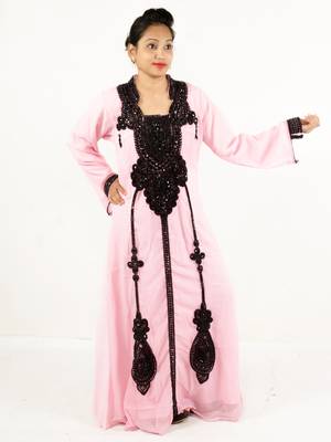 Pink embroidered georgette islamic kaftan 1