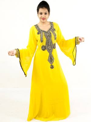 Yellow embroidered georgette islamic kaftan 1