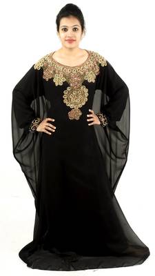 Black embroidered georgette islamic kaftan 1