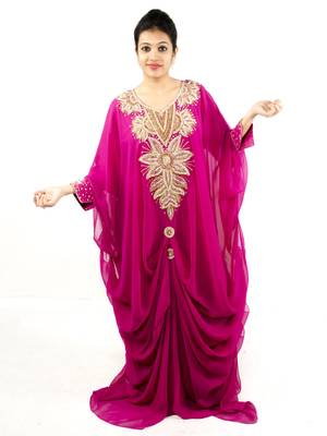 Rani pink embroidered georgette islamic kaftan 1