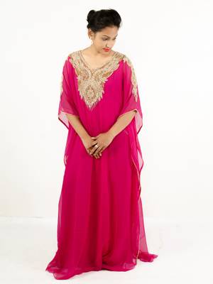 Rani pink embroidered georgette islamic kaftan 1