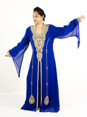 Royal blue embroidered georgette islamic kaftan 1