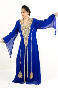 Royal blue embroidered georgette islamic kaftan