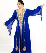 Royal blue embroidered georgette islamic kaftan