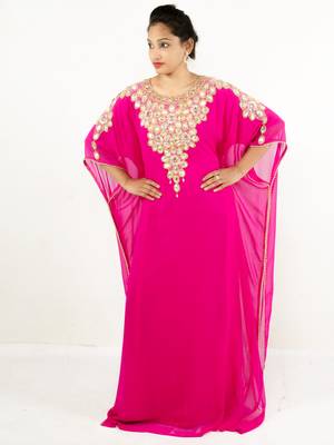 Rani pink embroidered georgette islamic kaftan 1