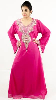 Rani pink embroidered georgette islamic kaftan 1
