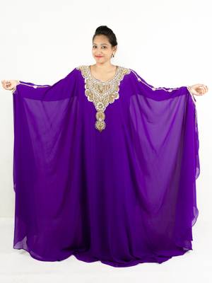 Purple embroidered georgette islamic kaftan 1