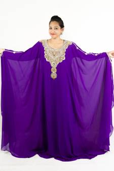 Purple embroidered georgette islamic kaftan