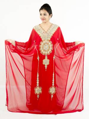 Red embroidered georgette islamic kaftan 1