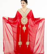Red embroidered georgette islamic kaftan