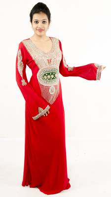 Red embroidered georgette islamic kaftan 1