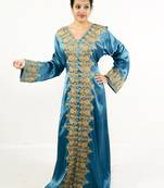 Teal blue embroidered satin islamic kaftan