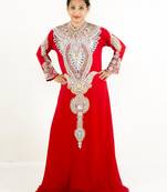 Red embroidered georgette islamic kaftan