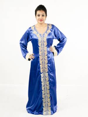Blue embroidered satin islamic kaftan 1
