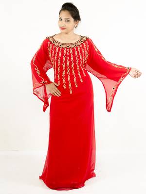 Red embroidered georgette islamic kaftan 1