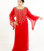 Red embroidered georgette islamic kaftan
