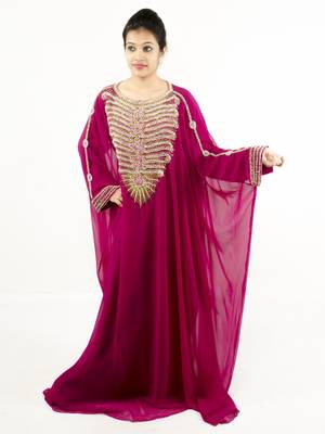 Wine embroidered georgette islamic kaftan 1