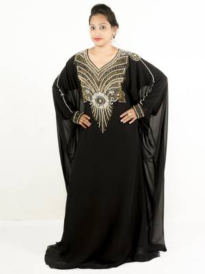 Black embroidered georgette islamic kaftan 1