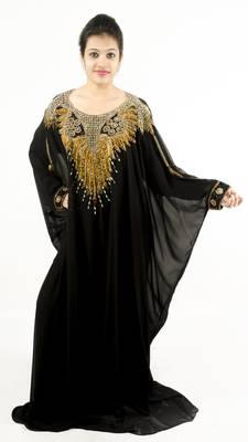 Black embroidered georgette islamic kaftan 1