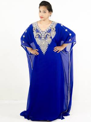 Royal blue embroidered georgette islamic kaftan 1