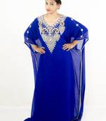Royal blue embroidered georgette islamic kaftan