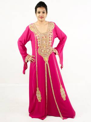 Rani pink embroidered georgette islamic kaftan 1