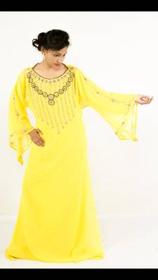 Yellow embroidered georgette islamic kaftan 1