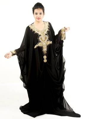 Black embroidered georgette islamic kaftan 1