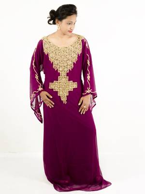 Wine embroidered georgette islamic kaftan 1