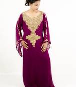 Wine embroidered georgette islamic kaftan