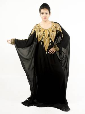 Black embroidered georgette islamic kaftan 1