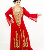 Red embroidered georgette islamic kaftan