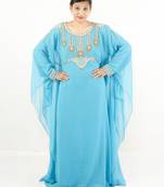 Aqua blue embroidered georgette islamic kaftan