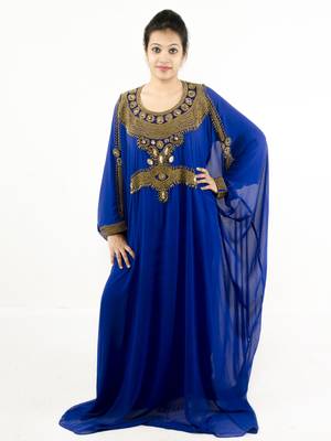 Royal blue embroidered georgette islamic kaftan 1