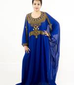 Royal blue embroidered georgette islamic kaftan