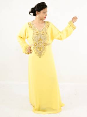 Yellow embroidered georgette islamic kaftan 1