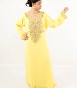 Yellow embroidered georgette islamic kaftan