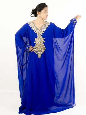 Royal blue embroidered georgette islamic kaftan 1