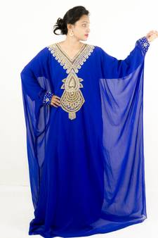 Royal blue embroidered georgette islamic kaftan
